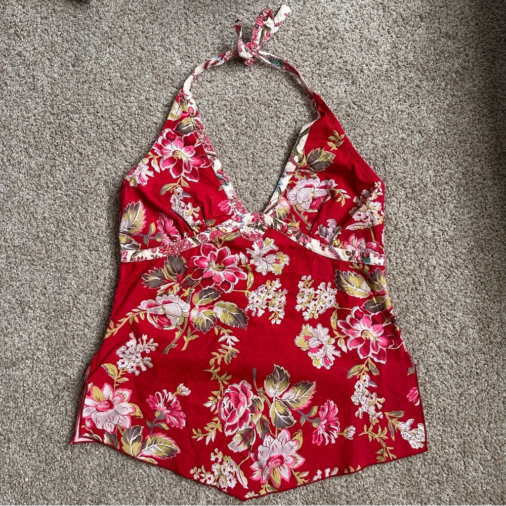 Vintage Charlotte Russe Floral Halter Top - Red - M